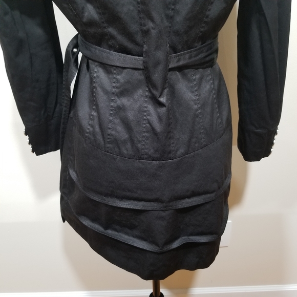 CHARLES KLEIN Trech Coat Military Style Color Black SIZE S, with silver buttons. - Picture 13 of 17